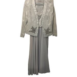 Vintage Light Grey Blue Mother of the Bride Pearl Accent Jacket‎ Dress Sz 12 NWT